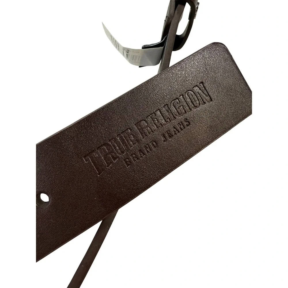 True Religion Belt Mens 38 Brown New Simulated Leather Horseshoe Logo Buckle
